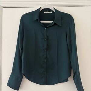 Abercrombie & Fitch Emerald Green Satin Button Down